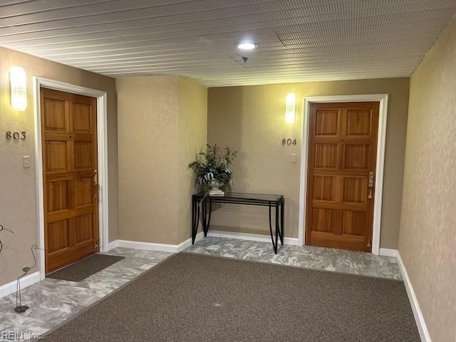 entryway featuring carpet flooring