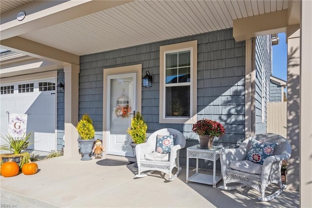 property entrance with a garage