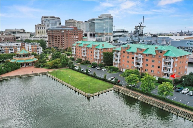 bird's eye view featuring a water view