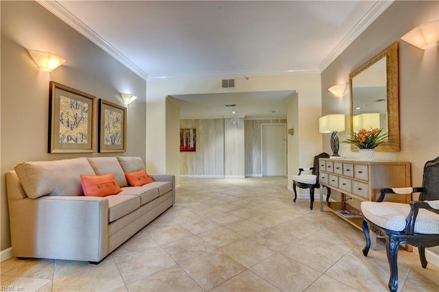 living room featuring ornamental molding