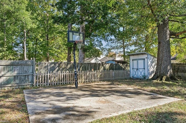 exterior space with a storage unit