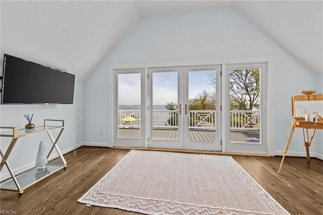 additional living space featuring dark hardwood / wood-style floors and lofted ceiling