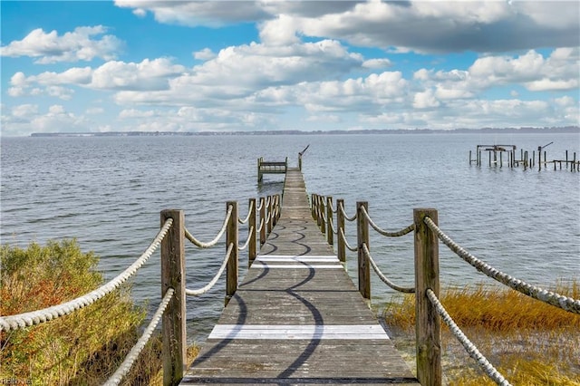 view of dock featuring a water view