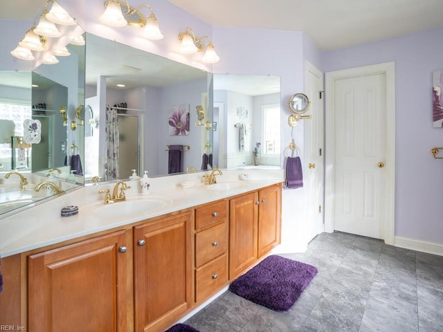 bathroom featuring vanity and walk in shower