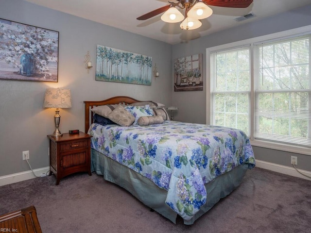 bedroom featuring carpet flooring and ceiling fan