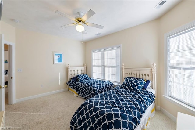 bedroom with carpet flooring and ceiling fan