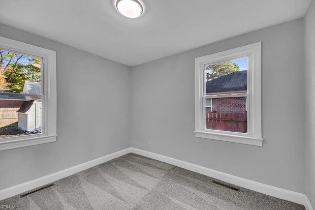 carpeted spare room featuring plenty of natural light