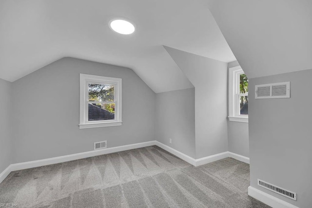 additional living space with light carpet and lofted ceiling