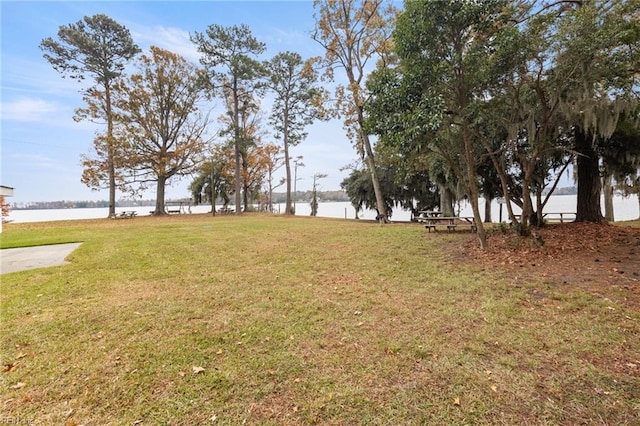 view of yard with a water view