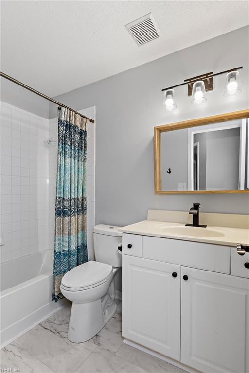 full bathroom featuring vanity, toilet, and shower / bath combo with shower curtain