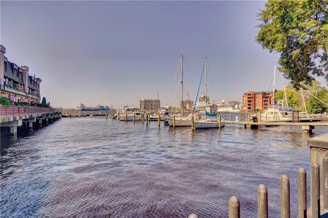 view of dock featuring a water view