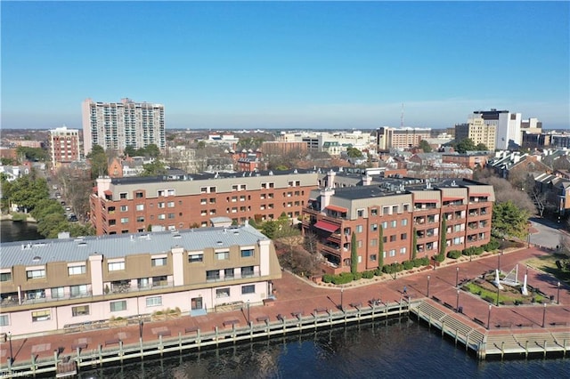 drone / aerial view featuring a water view