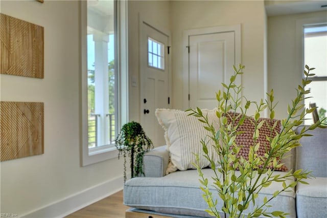 sitting room featuring plenty of natural light and hardwood / wood-style flooring