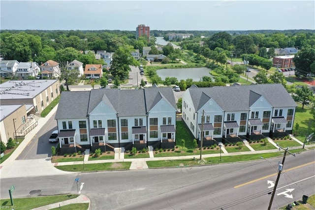 drone / aerial view featuring a water view