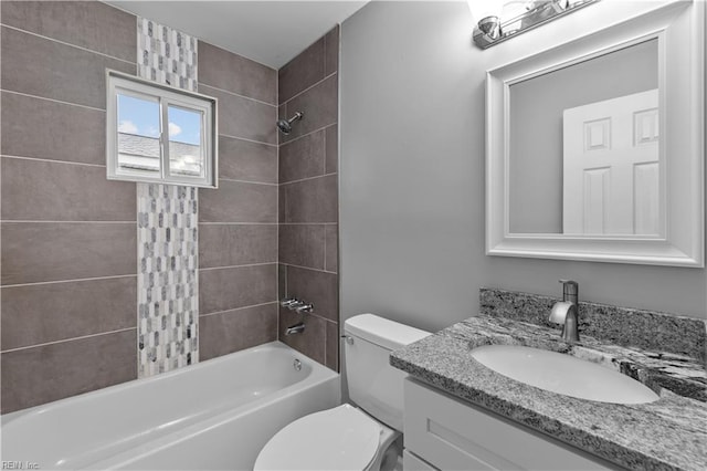 full bathroom with toilet, vanity, and shower / tub combo with curtain