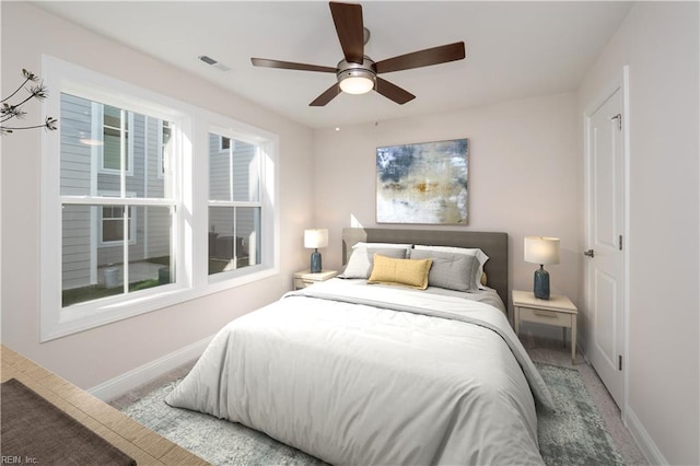 bedroom with carpet flooring and ceiling fan