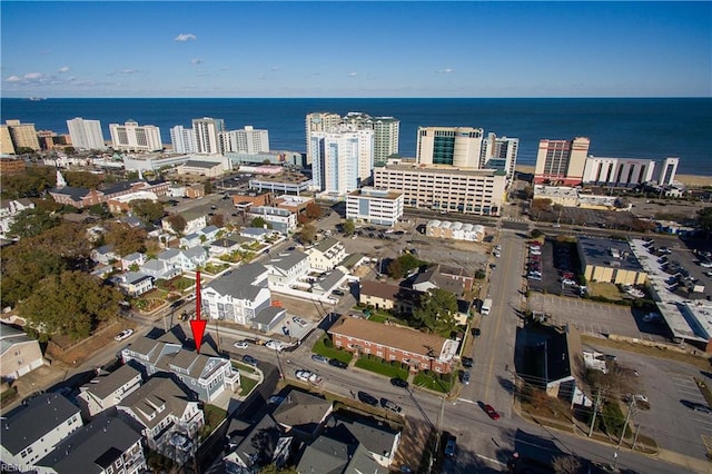 aerial view featuring a water view