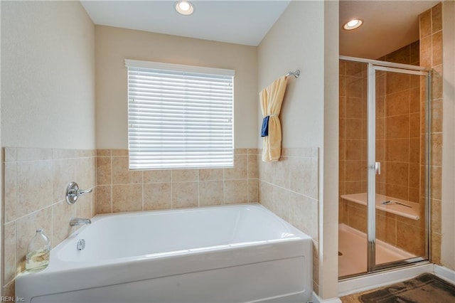 bathroom with plus walk in shower