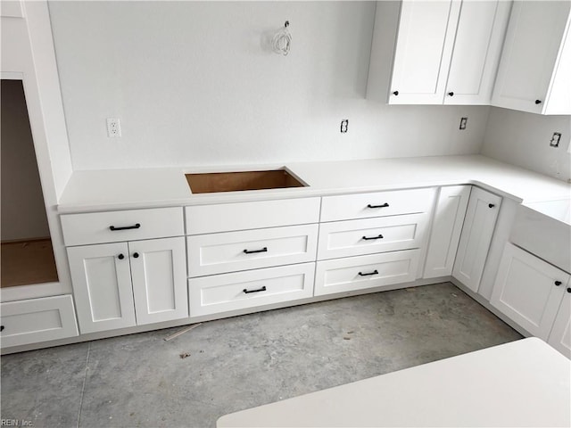 kitchen with white cabinets