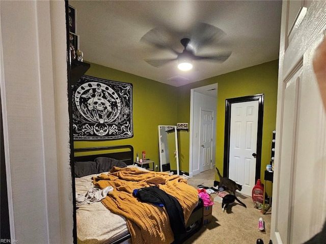 bedroom featuring carpet flooring and ceiling fan