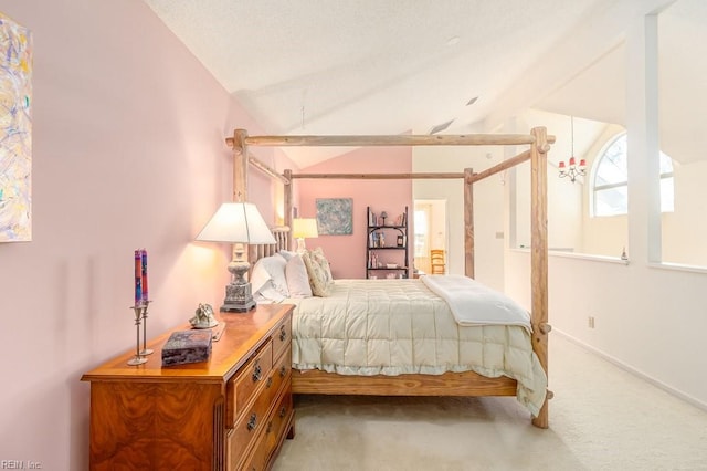 carpeted bedroom featuring vaulted ceiling