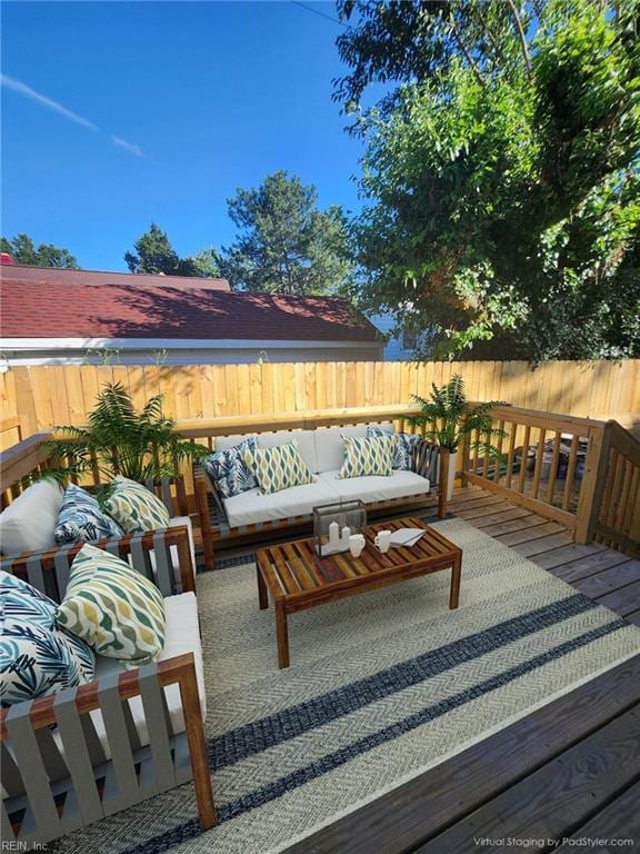 view of patio / terrace featuring outdoor lounge area and a deck