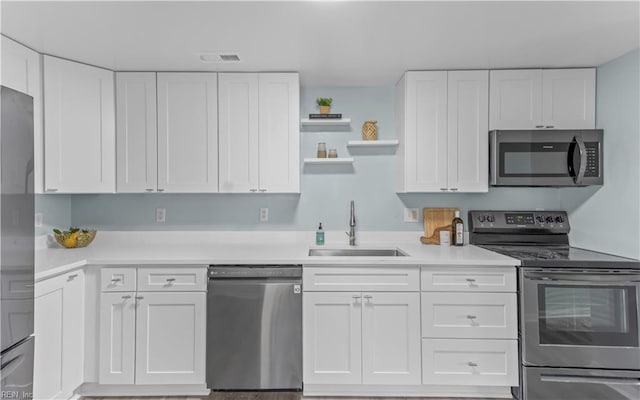 kitchen with white cabinets, sink, and stainless steel appliances