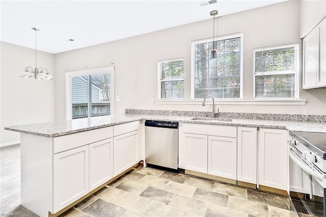 kitchen with white cabinetry, dishwasher, plenty of natural light, and sink