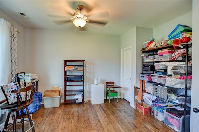 storage featuring ceiling fan