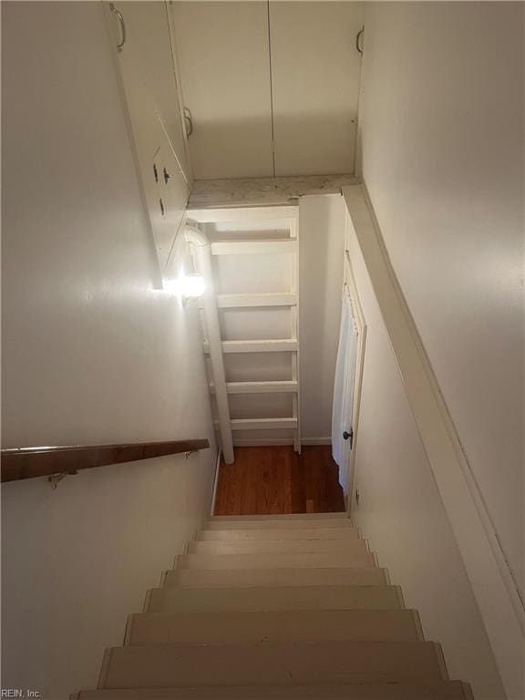 stairs with hardwood / wood-style floors