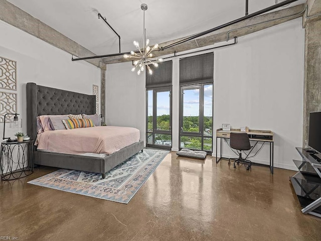 bedroom with an inviting chandelier