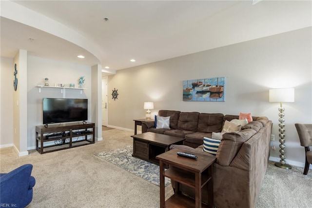 living room with light carpet