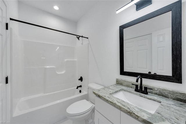 full bathroom featuring vanity, shower / bathtub combination, and toilet