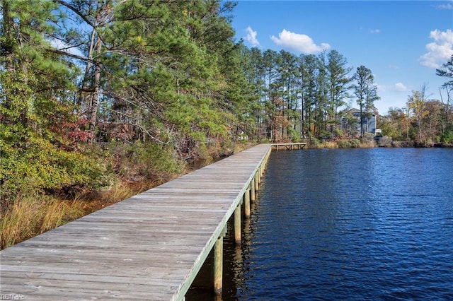 view of dock with a water view