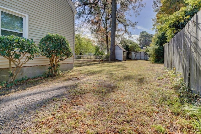 view of yard featuring a storage unit