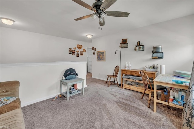 interior space featuring carpet floors and ceiling fan