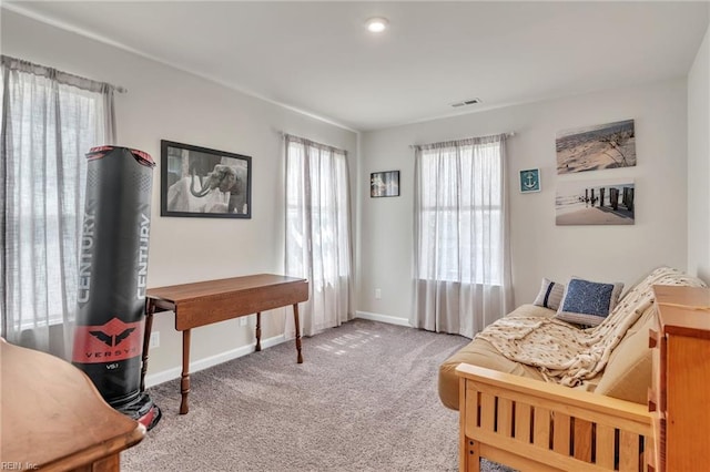 living area with carpet