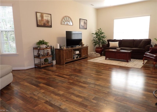 living room featuring dark hardwood / wood-style flooring