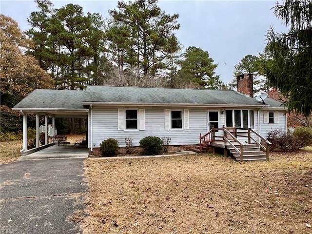 single story home featuring a carport