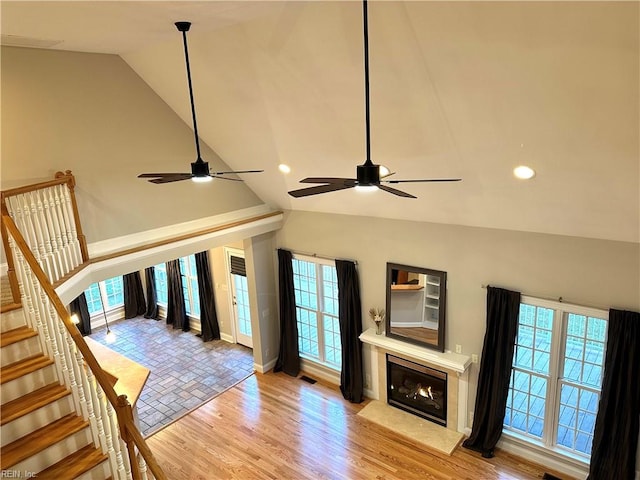 interior space with hardwood / wood-style flooring and ceiling fan