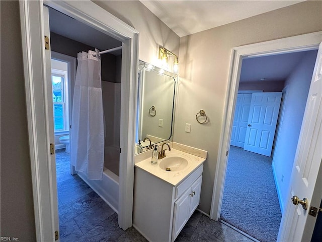 full bathroom with vanity, toilet, and shower / bath combo