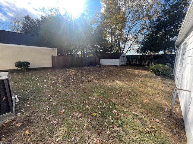 view of yard with a storage shed