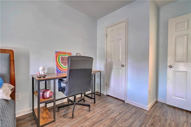 home office featuring wood-type flooring