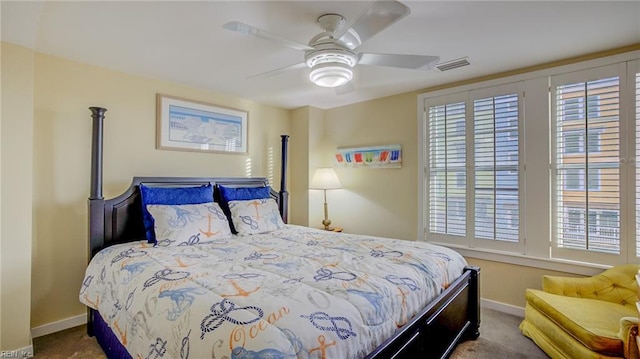 bedroom featuring carpet flooring and ceiling fan