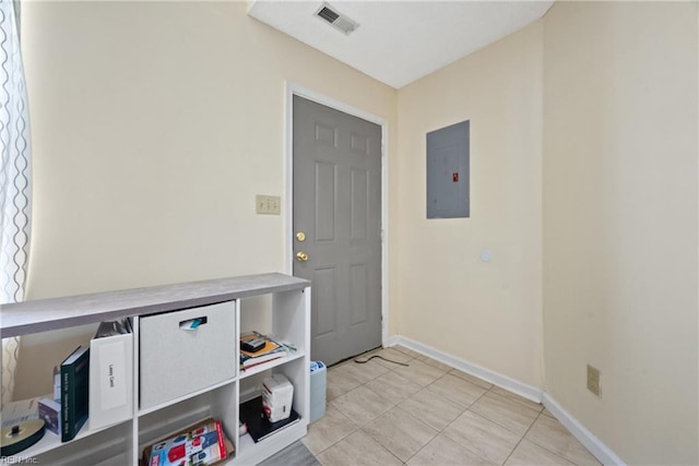 tiled foyer with electric panel