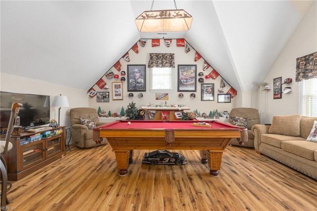 playroom featuring a wealth of natural light, billiards, and light hardwood / wood-style flooring