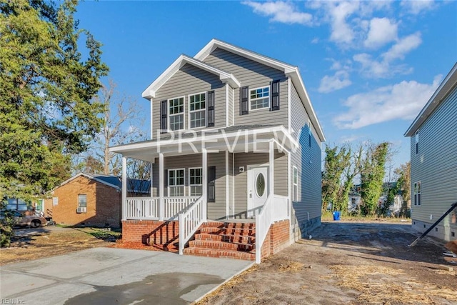 front facade with a porch