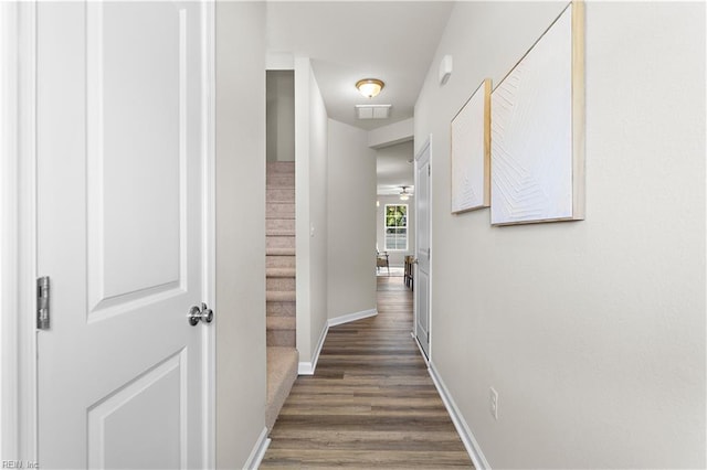 corridor featuring dark hardwood / wood-style floors