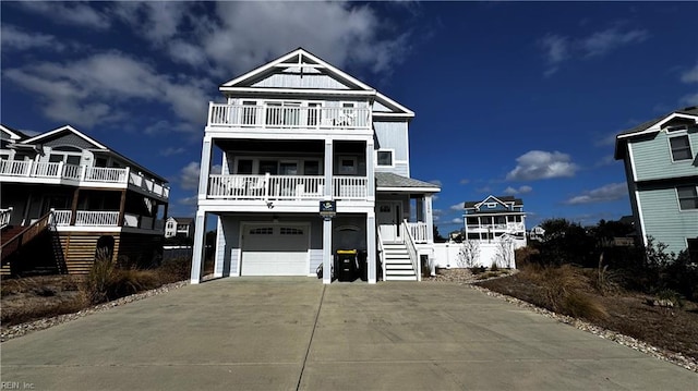 raised beach house with a garage