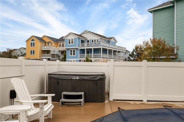 view of patio featuring a hot tub